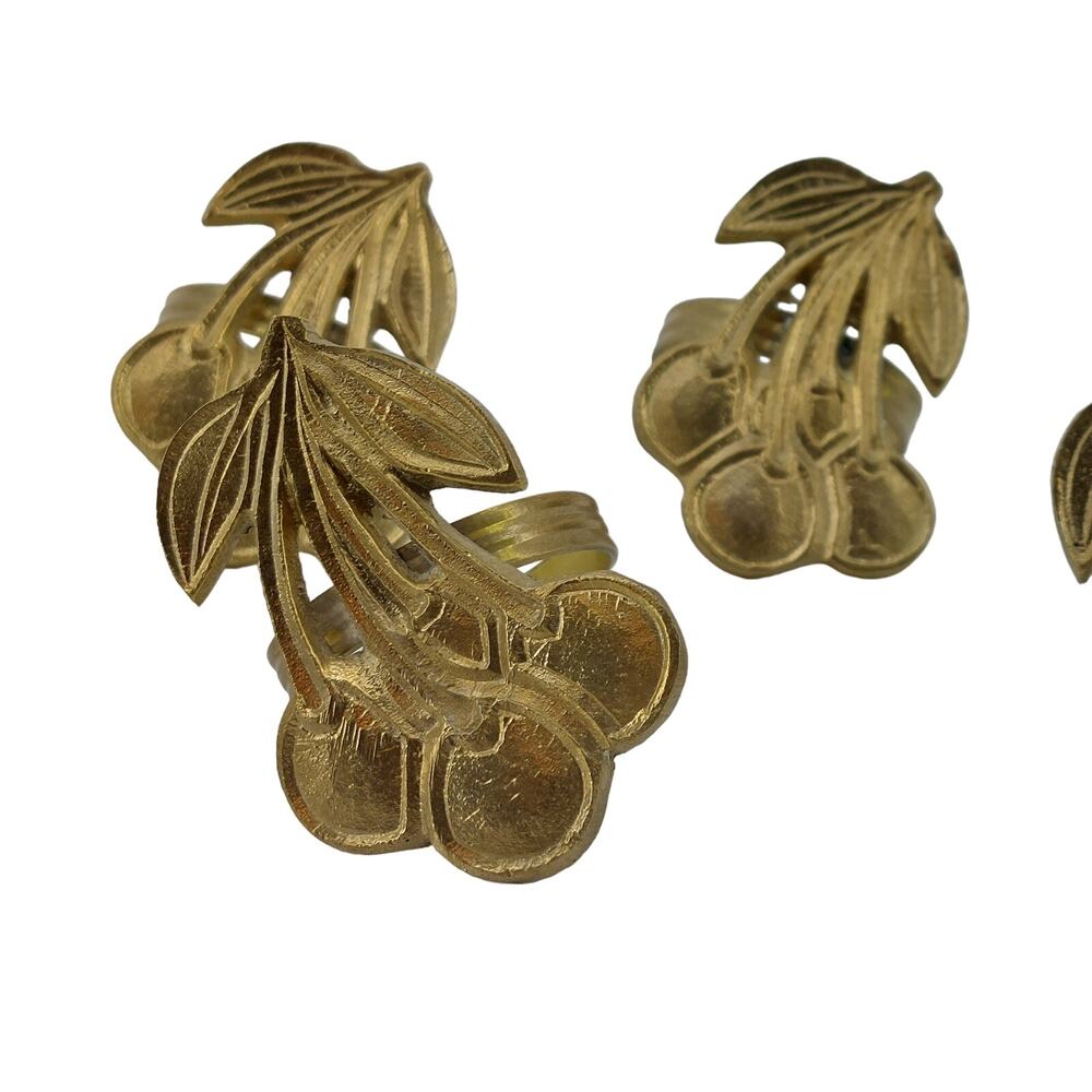 Napkin Cherry Fruit Napkin Rings Lot 6 Gold Tone Sweet Cute